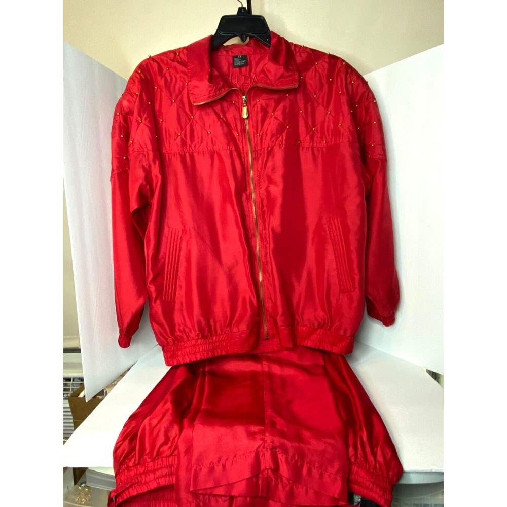 FUDA International Red Silk Jogger Set, VINTAGE, 1XL size, Woman